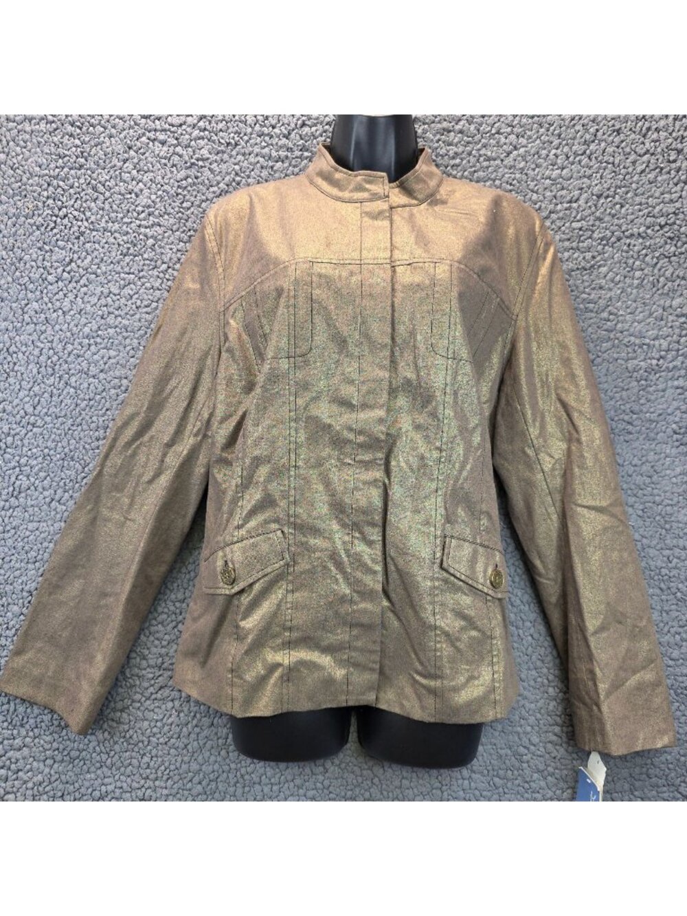 Koret Button Up Jacket Women's 16 Gold Metallic Retro Glam Indie Sleaze Festival